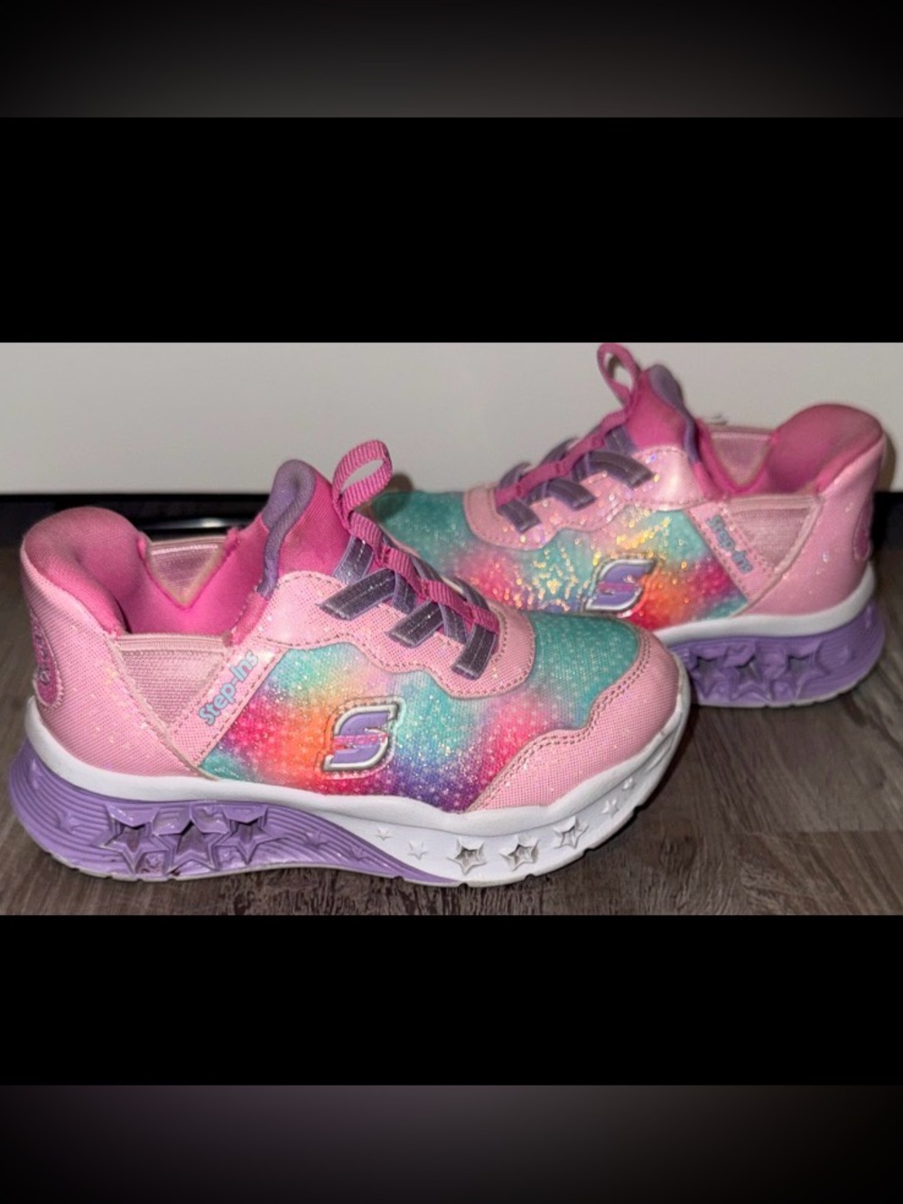 Toddler Girls Skechers Light-Up Rainbow Glitter Sneakers Size 10